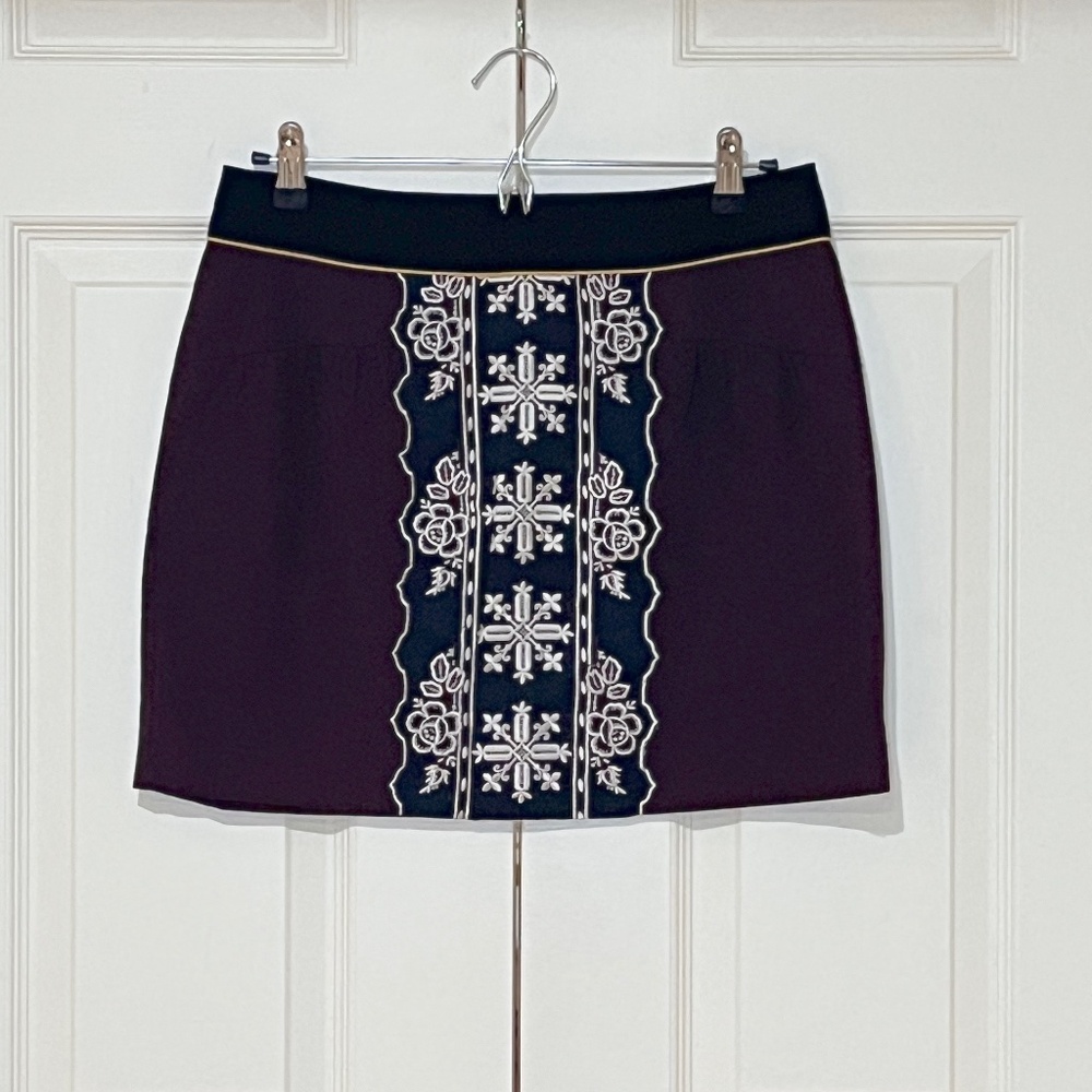 Anthropologie Floreat Embroidered Color Block Mini Skirt Size 4